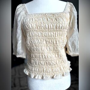 NWT Old Navy Cream Smocked Puff Sleeve Top Size Small